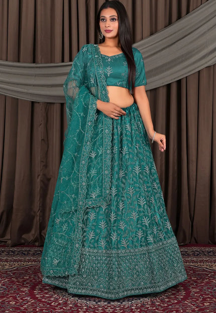 Rama Party-Wear Embroidered Net Lehenga Choli For Wedding
