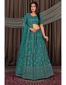 Rama Party-Wear Embroidered Net Lehenga Choli For Wedding