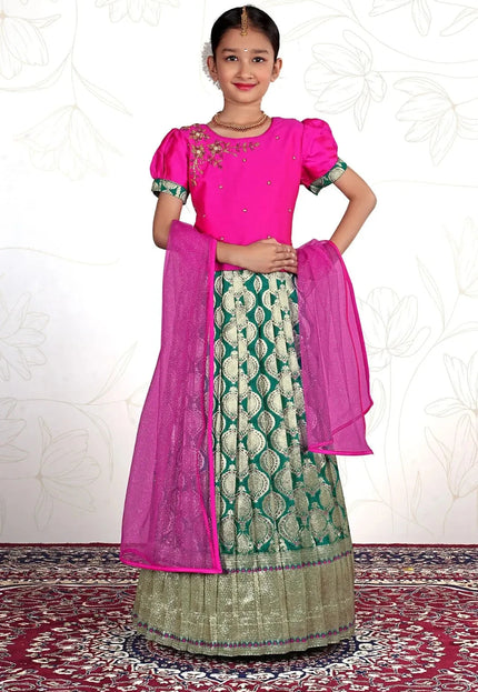 Rama Premium Pattu Pavadai Ethnic Set for Little Girls Zill Mill Dupatta