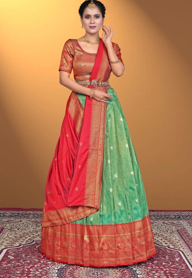 Rama Self Jacquard Silk Zari Work Lehenga Choli For Women