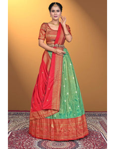 Rama Self Jacquard Silk Zari Work Lehenga Choli For Women