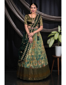 Rama Zari Tissue Digital Print Lehenga Choli Design For Women