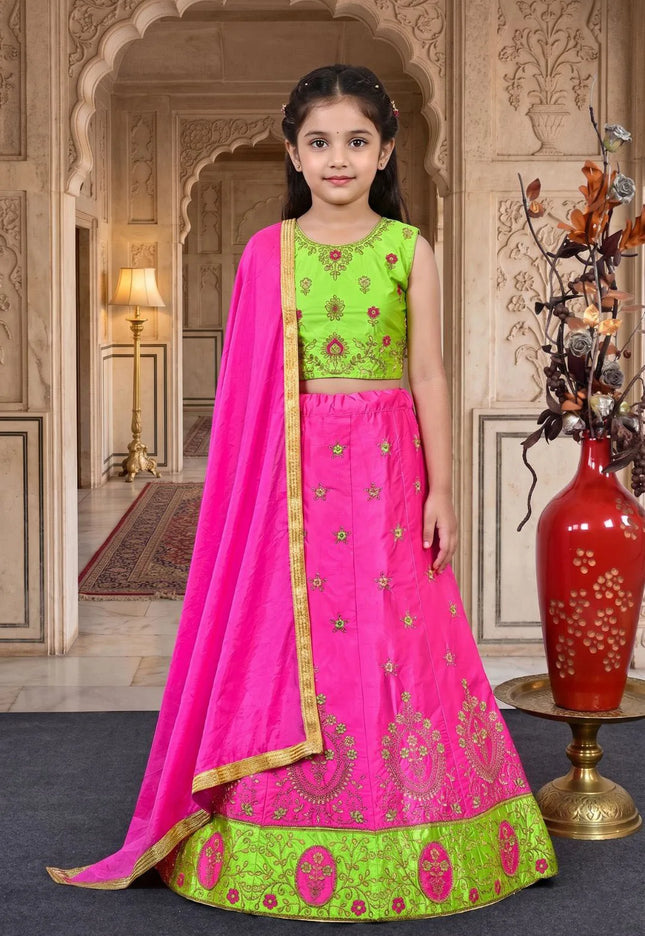 Rani Art Silk Design Crop Top Lehenga Choli For Kids
