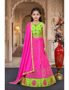 Rani Art Silk Design Crop Top Lehenga Choli For Kids