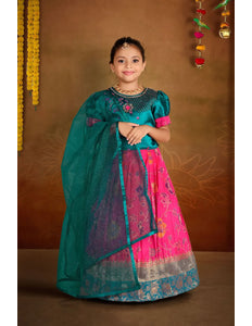 Rani Banarasi Kids Lehenga Choli with Rama Dupatta For Girls