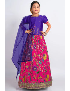 Rani Banarasi Kids Lehenga Style With Purple Net Dupatta