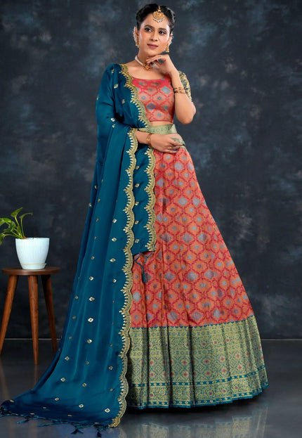 Rani Banarasi Silk Half Saree With Dupatta For Women