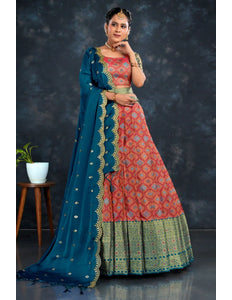 Rani Banarasi Silk Half Saree With Dupatta For Women