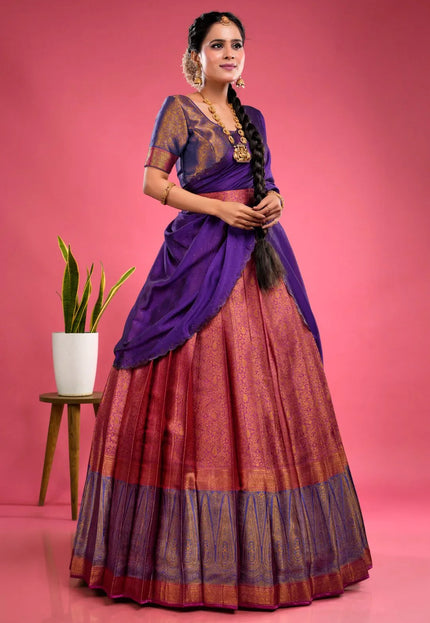Rani Banarasi Silk Half Saree With Zari Weaving For Women