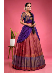 Rani Banarasi Silk Half Saree With Zari Weaving For Women