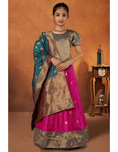 Rani Banarasi Silk Kids Lehenga Choli with Fancy Dupatta
