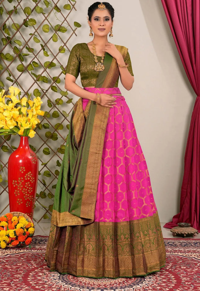 Rani Banarasi Silk Lehenga Choli With Dupatta For Women
