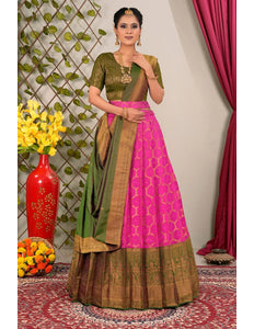 Rani Banarasi Silk Lehenga Choli With Dupatta For Women