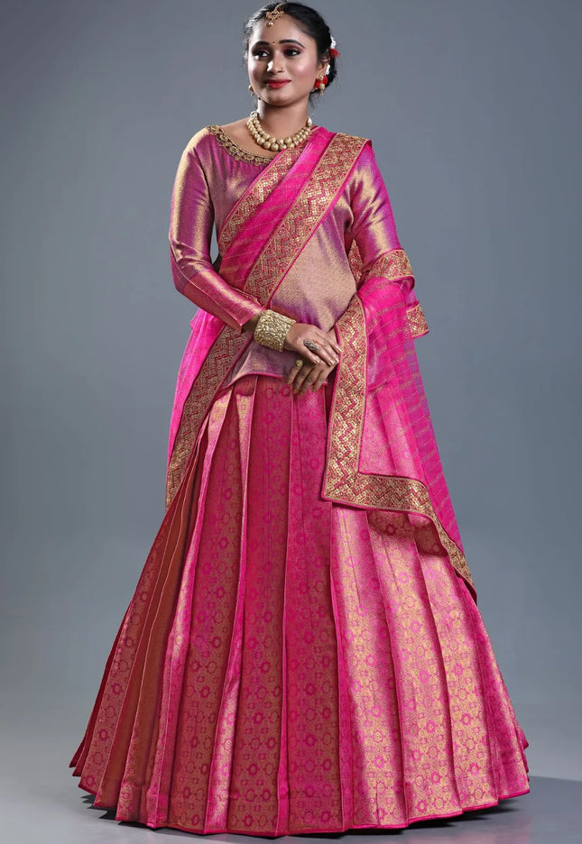 Rani Banarasi Silk Lehenga Choli For Women With Net Dupatta