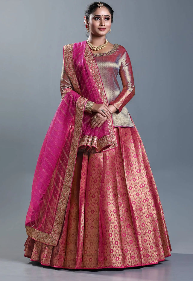 Rani Banarasi Silk Lehenga Choli For Women With Net Dupatta