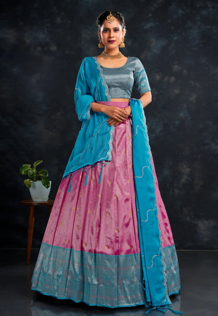 Rani Banarasi Zari Work Designer Half Saree For Women