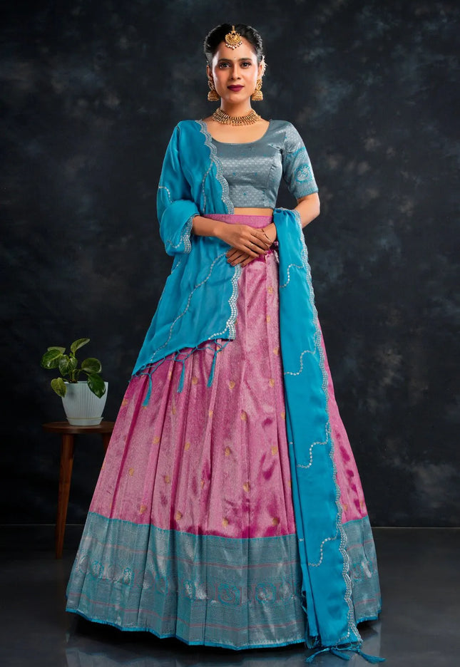 Rani Banarasi Zari Work Designer Half Saree For Women