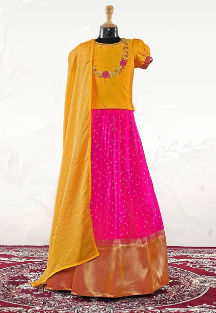 Rani Classic Zari Border Lehenga Choli for Girls with Net Dupatta