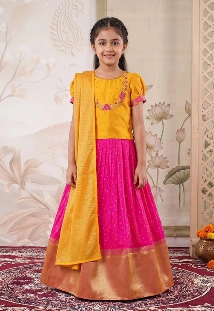 Rani Classic Zari Border Lehenga Choli for Girls with Net Dupatta