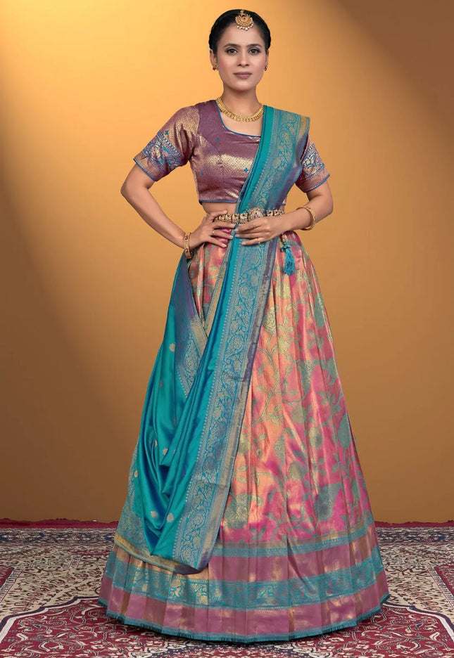 Rani Designer Banarasi Silk Lehenga Choli For Girls