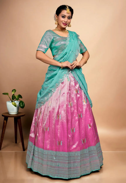 Rani Designer Self Jacquard Pattu Lehenga With Zari Work