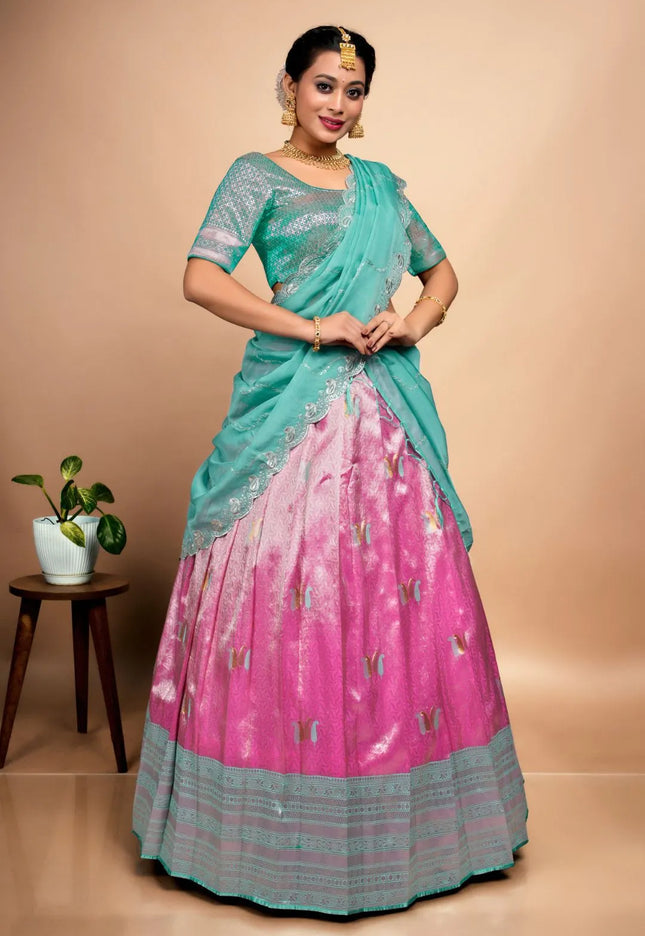 Rani Designer Self Jacquard Pattu Lehenga With Zari Work