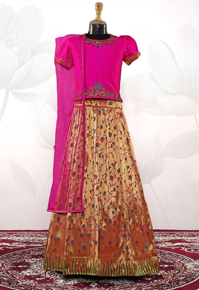Rani Girls Heritage Floral Langa Voni Kids Fine Embroidery Dress