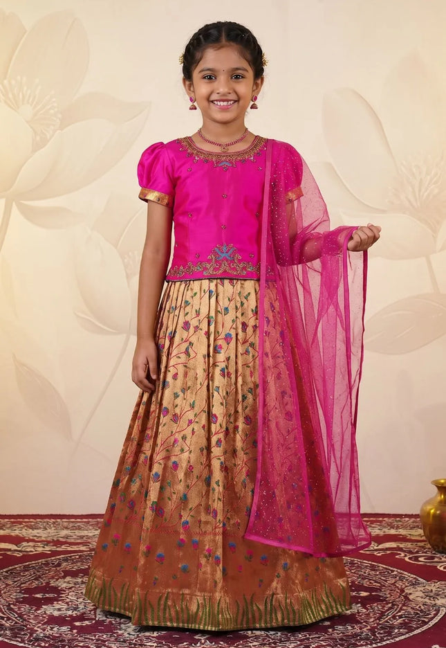 Rani Girls Heritage Floral Langa Voni Kids Fine Embroidery Dress