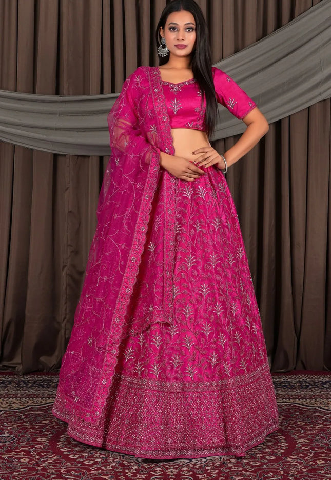 Rani Party-Wear Embroidered Net Lehenga Choli For Wedding