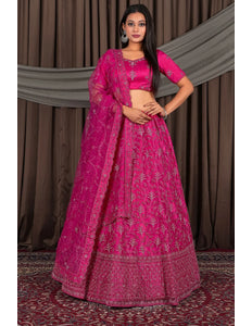 Rani Party-Wear Embroidered Net Lehenga Choli For Wedding