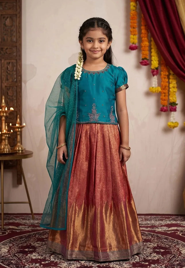 Rani Premium Kids Party Wear Outfit Rich Woven Skirt and Tailored Top