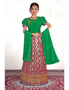 Rani Premium Pattu Pavadai Ethnic Set for Little Girls Zill Mill Dupatta