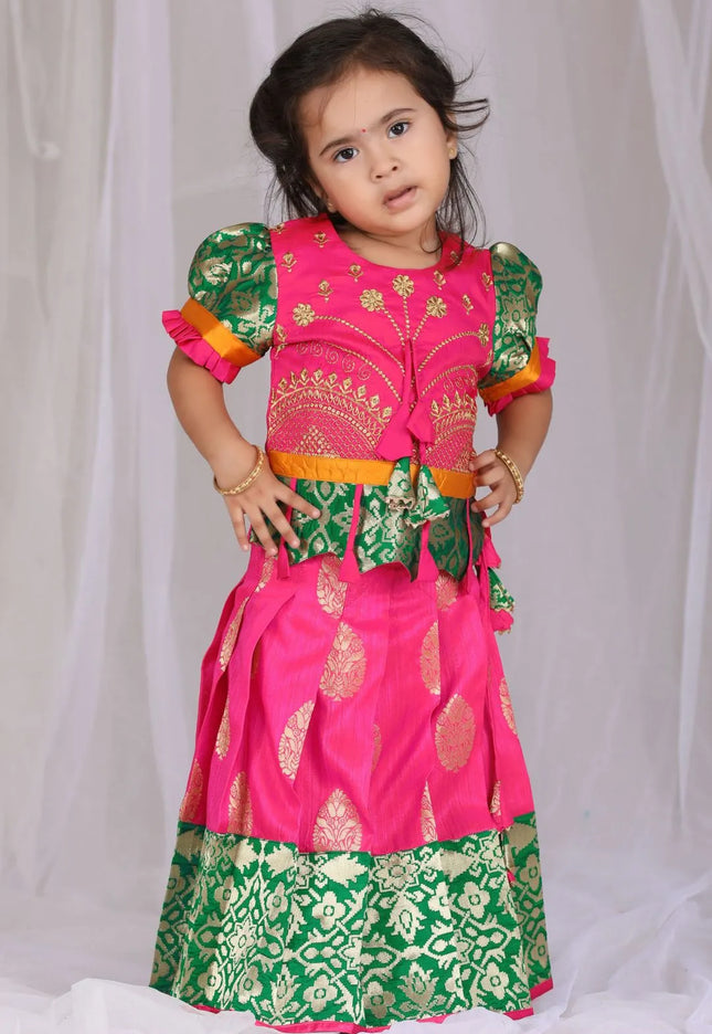 Rani Readymade Banarasi Pattu Pavadai For Kids
