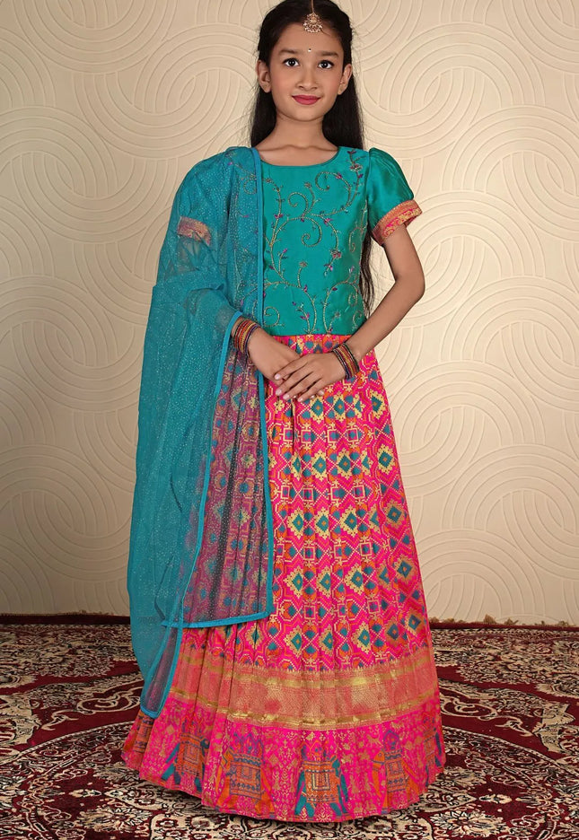 Rani Traditional Patola Style Lehenga Choli Set for Girls Festive Wear