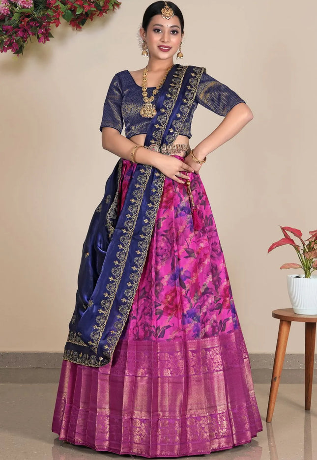 Rani Viscose Digital Print Pattu Pavadai For Women