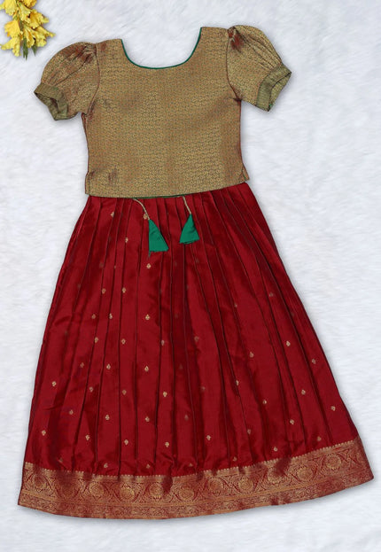 Red Girls Silk Pattu Pavadai Ethnic Wear Lehenga Choli Set