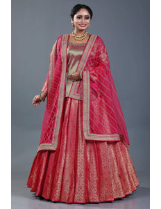 Red Banarasi Silk Lehenga Choli For Women With Net Dupatta