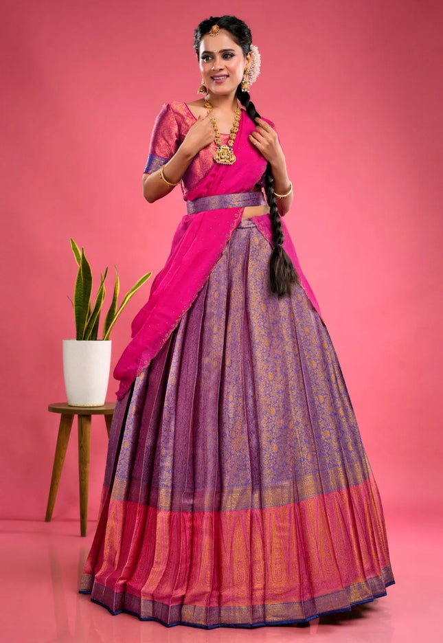 Royal Blue Banarasi Silk Half Saree With Zari Weaving