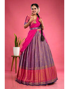 Royal Blue Banarasi Silk Half Saree With Zari Weaving