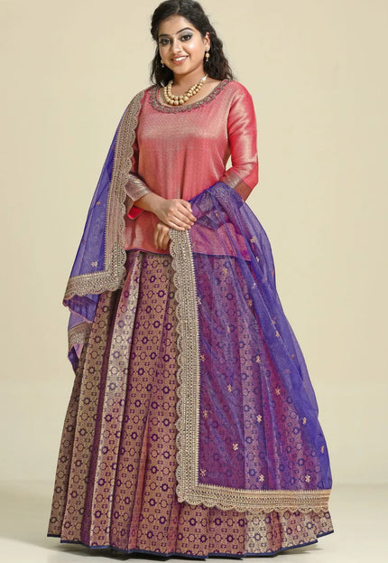 Royal Blue Banarasi Silk Lehenga Choli For Women With Net Dupatta