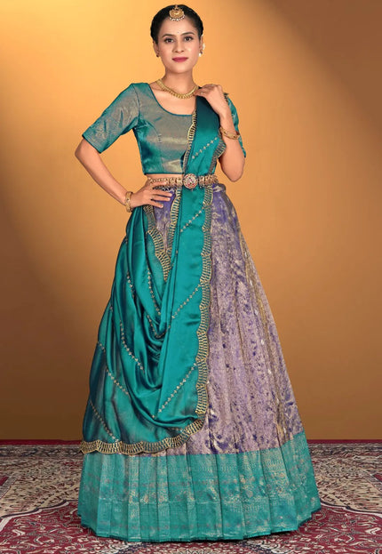 Royal Blue Latest Zari Self Jacquard Lehenga Choli Set