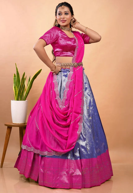 Royal Blue Latest Zari Self Jacquard Lehenga Choli Set