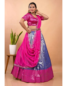Royal Blue Latest Zari Self Jacquard Lehenga Choli Set
