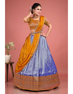 Royal Blue Self Jacquard Lehenga Choli With Zari Woven
