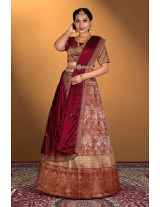 Rust Banglori Slub With Digital Print Lehenga Choli For Women