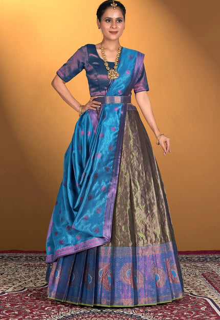 Sea Green Banarasi Lehenga Choli For Women's in Wedding