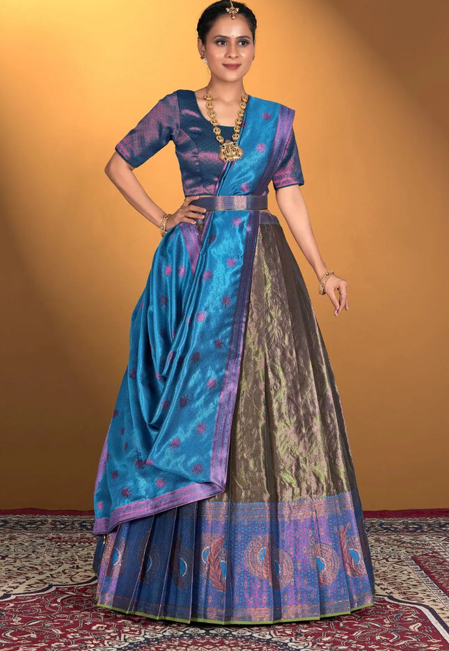 Sea Green Banarasi Lehenga Choli For Women's in Wedding