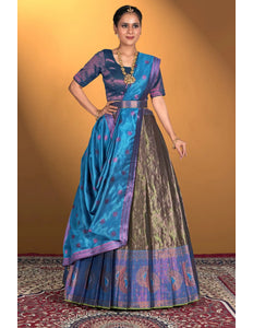 Sea Green Banarasi Lehenga Choli For Women's in Wedding