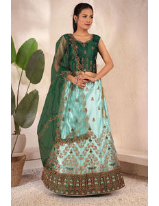 Sea Green Embroidered Net Kids Readymade Lehenga Choli