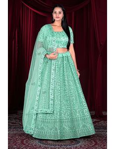 Sea Green Exclusive Net Lehenga Choli With Embroidered Work